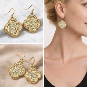 Filigree clover golden  & silver plate earrings for pierced ears.